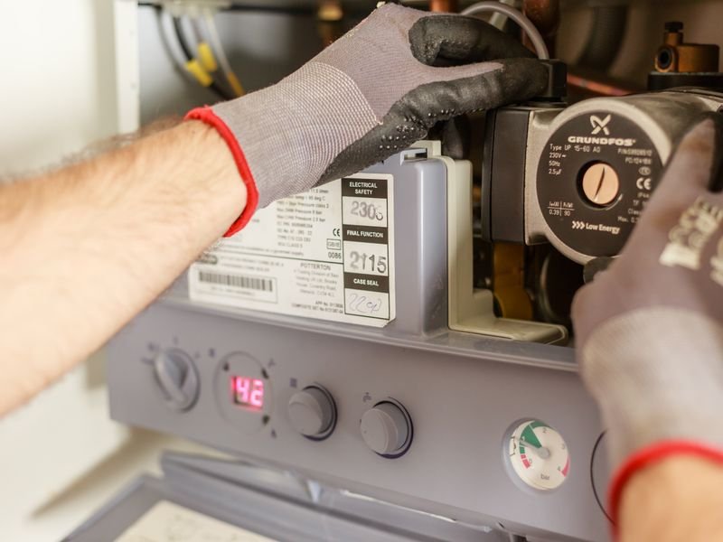 Heating engineer carrying out routine checks on a domestic boiler